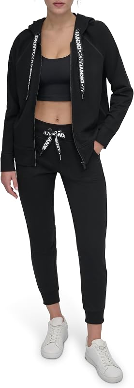 Sudadera con Capucha de Forro Polar con cordón y Cremallera Completa para Mujer, Negro, M