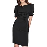 DKNY Women's Button Short Sleeve Ruched Sheath Dress