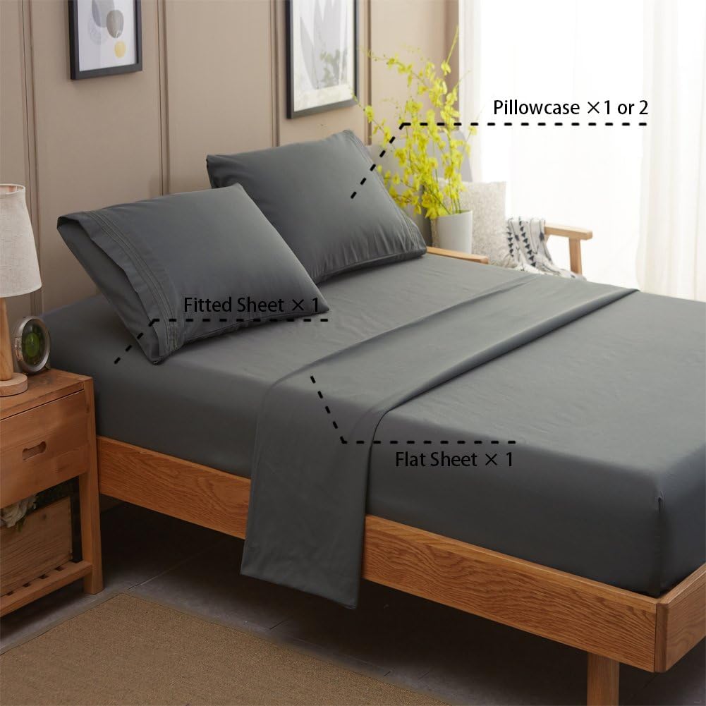 SONORO KATE Bed Sheet Set Super Soft Microfiber 1800 Thread Count Luxury Egyptian Sheets Fit 18-24 Inch Deep Pocket Mattress Wrinkle and Hypoallergenic-4 Piece (Dark Grey, Queen): Home & Kitchen