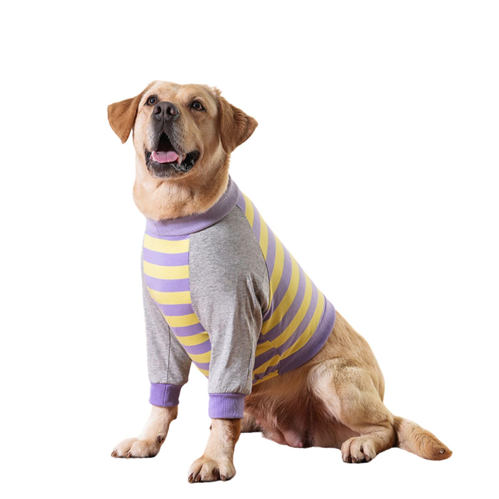 MeiAOBest Large Dog Striped Elbow Protection Shirt for for Calluses,Dog Joint Recovery Pajamas for Prevent Licking Wound,Thickened Elbow Dog Clothing Pullover for Medium Large Dogs_2XL(Purple)