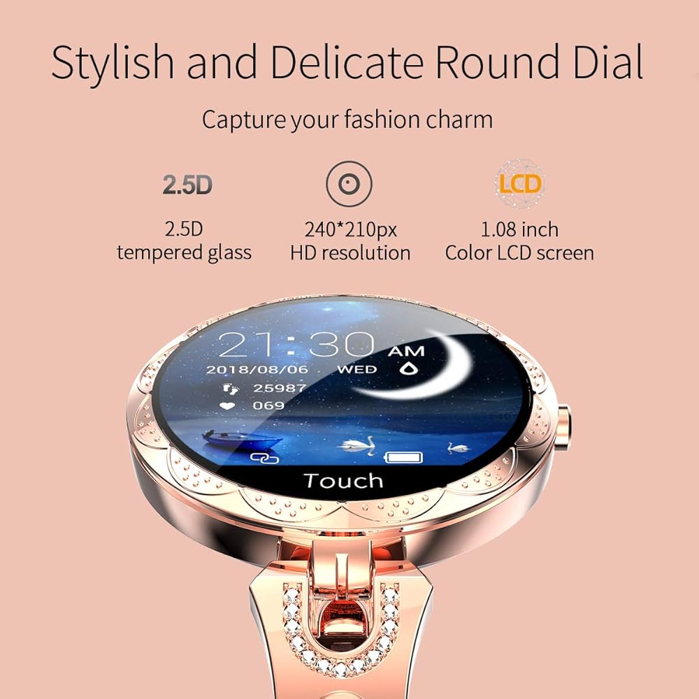 Reloj Inteligente Mujer Smartwatch para Mujer de Oro Rosa, presión ...