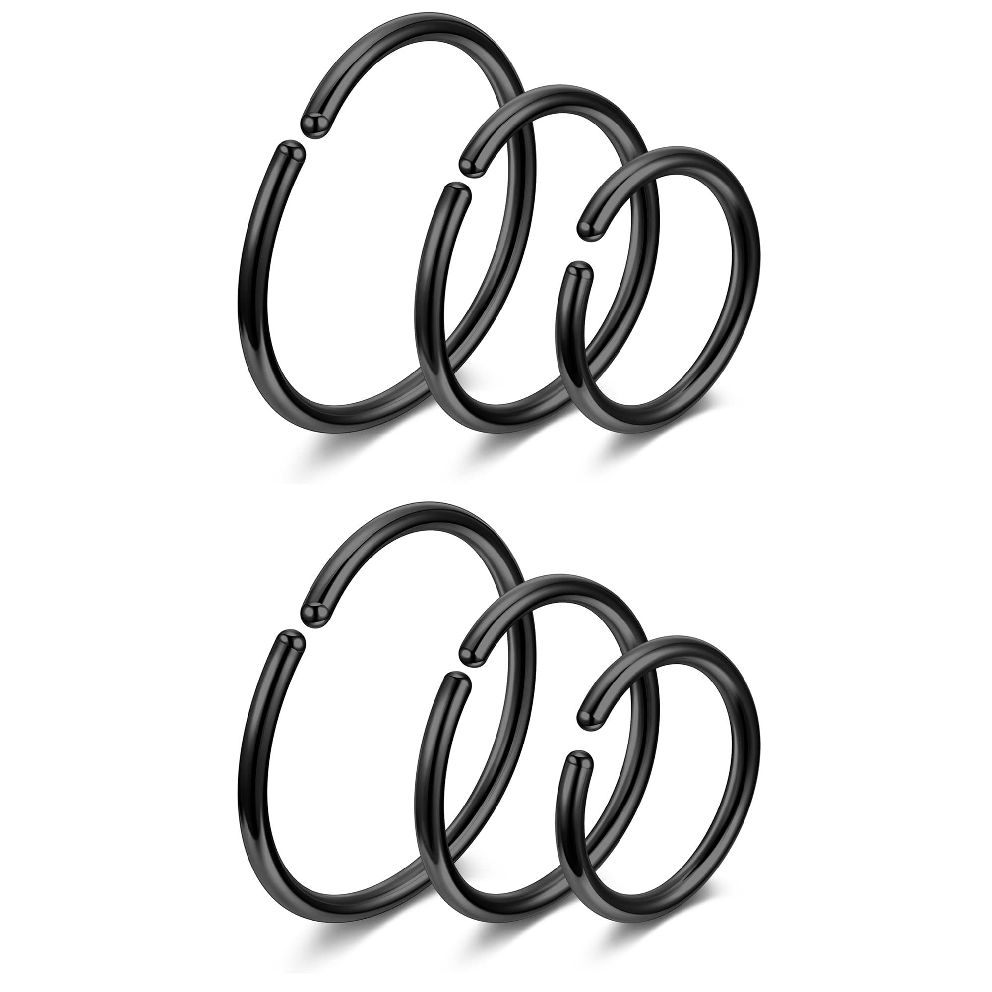 Jovivi 3pairs 6-10mm Stainless Steel Hoop Nose Septum Lip Eyebrow Nipple Ring Ear Cartilage Tragus Helix Stud Earrings 20G Black Men Women Piercing Jewellery