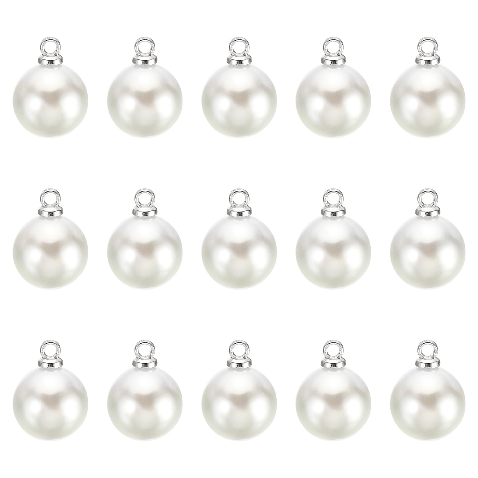 PATIKIL 10mm Pearl Charm, 150Pcs Faux Pearl Pendant Charm for DIY Wedding Crafts, Silver White