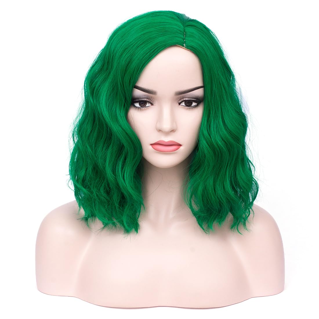 Photo 1 of MAGQOO Green Wig Women Girls Emerald Dark Green Bob Wig Short Curly Wavy Wigs Side Part Synthetic Heat Resistant Cosplay Costume Party Wigs