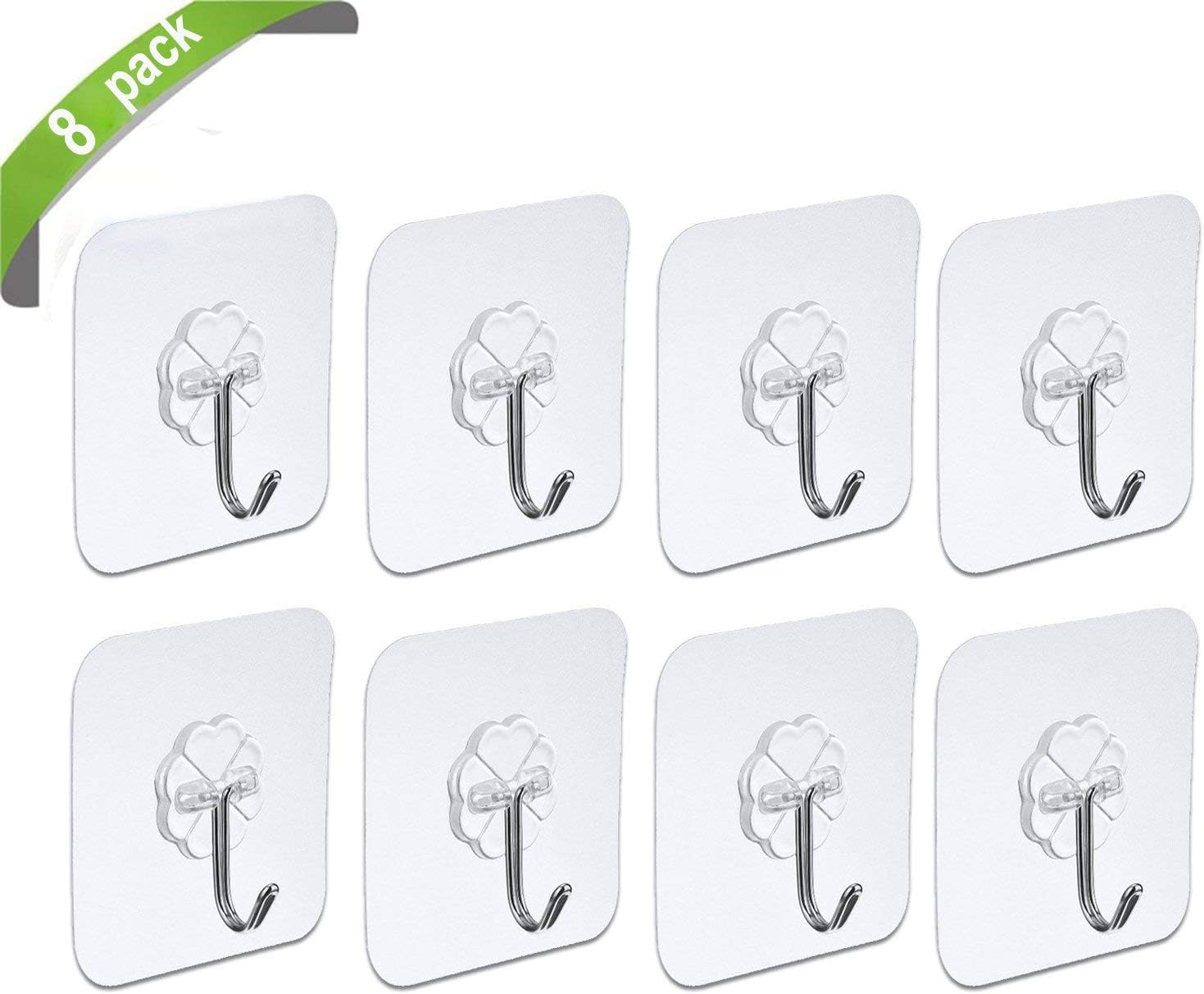 8 PCS Thicken Wall Hooks Self Adhesive Reusable Bath Towel Hooks Hanger Strong Heavy 10 KG for Kitchen Bathroom Lavatory by Haoranjia