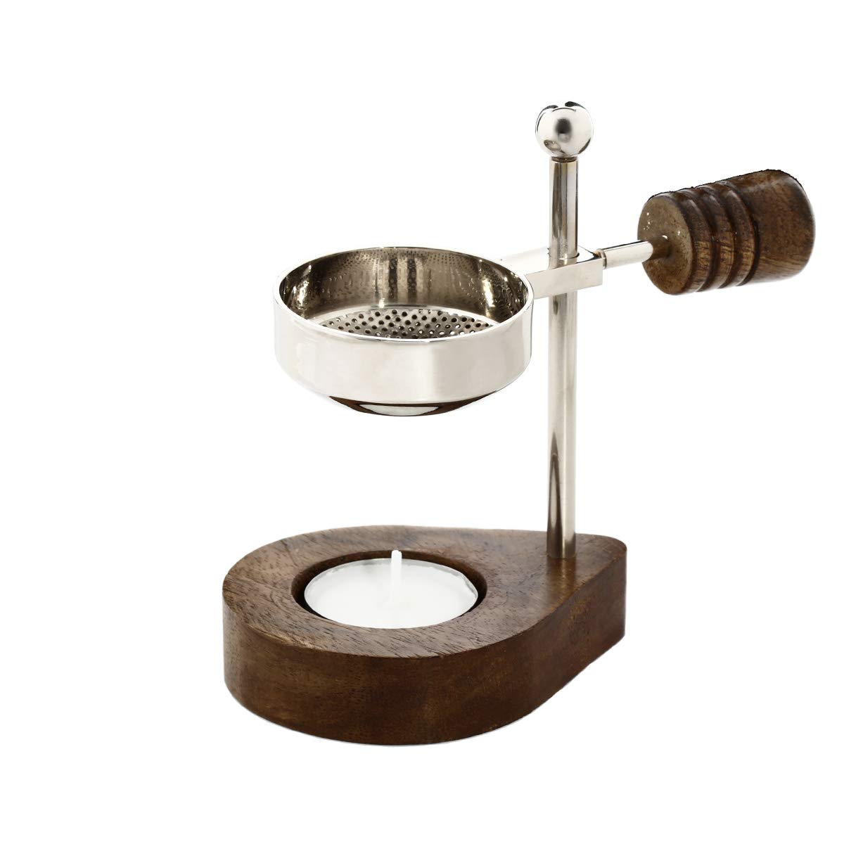 NKlaus 2x Adjustable Incense Burner Wooden Handle Nickel Plated Incense Stand 40586