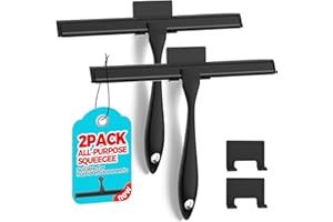 ALFLOD 2PACK All-Purpose Shower Squeegee for Shower Doors, Tile Shower Walls, Bathroom, Window, Glass and Car Windshield, Mirrors and Kitchen-Stainless Steel, 10 Inches, Black