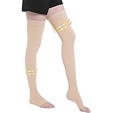 Myshear 20-30 mmHg Compression Stockings for Women and Men, Medical Graduated Compression Hoses, Open Toe Thigh High Compression Socks, Long Toeless Support Stockings for Varicose Veins, Edema, DVT