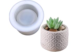 ANKTILY Round Concrete Flower Pot Silicone Mold Vintage Pattern Plaster Succulent Planter Vase Mold Candle Pen Holder Epoxy Resin Cement Clay Mould