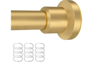 STARLATTA Gold Shower Curtain Rod with 12 Hooks Rings Adjustable Tension Rod with Durable Spring, No Drilling 31 to 80 Inch Rust Resistance Stainless Steel Shower Rod for Bathroom Bathtub