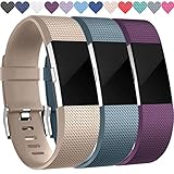Wepro Bands Replacement Compatible with Fitbit Charge 2 for Women Men Small, 3 Pack Sports Watch Band Strap Wristband Compatible with Fitbit Charge2 HR Fitness Tracker, Beige/Plum/Slate Blue