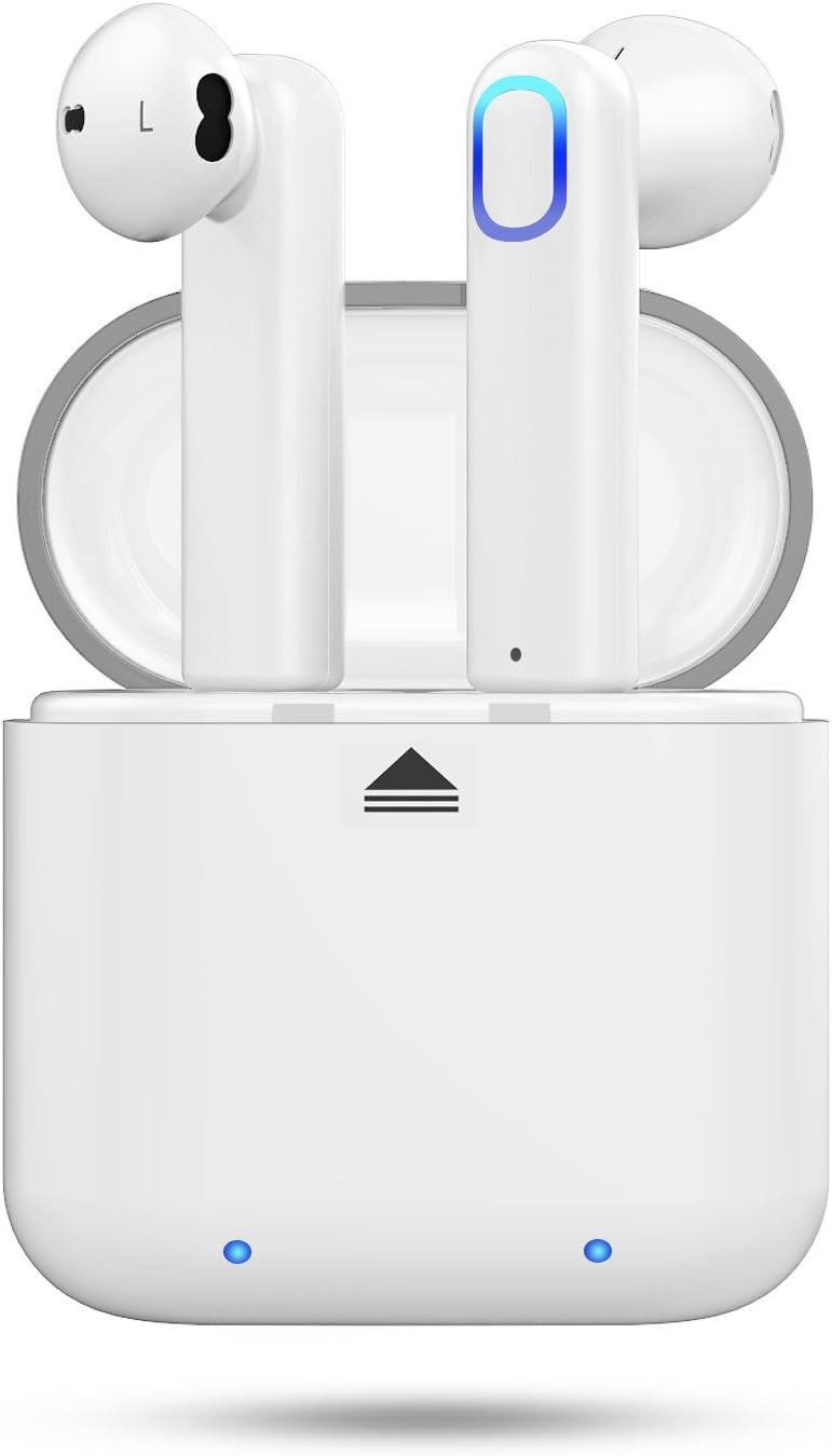 Wireless Earbuds with Portable Charging Case, Wireless Headphones, Mini Earbuds with Microphones, Car Wireless Headset, 6-Hr Playing Time, Compatible with Apple Android Cellphones(White)