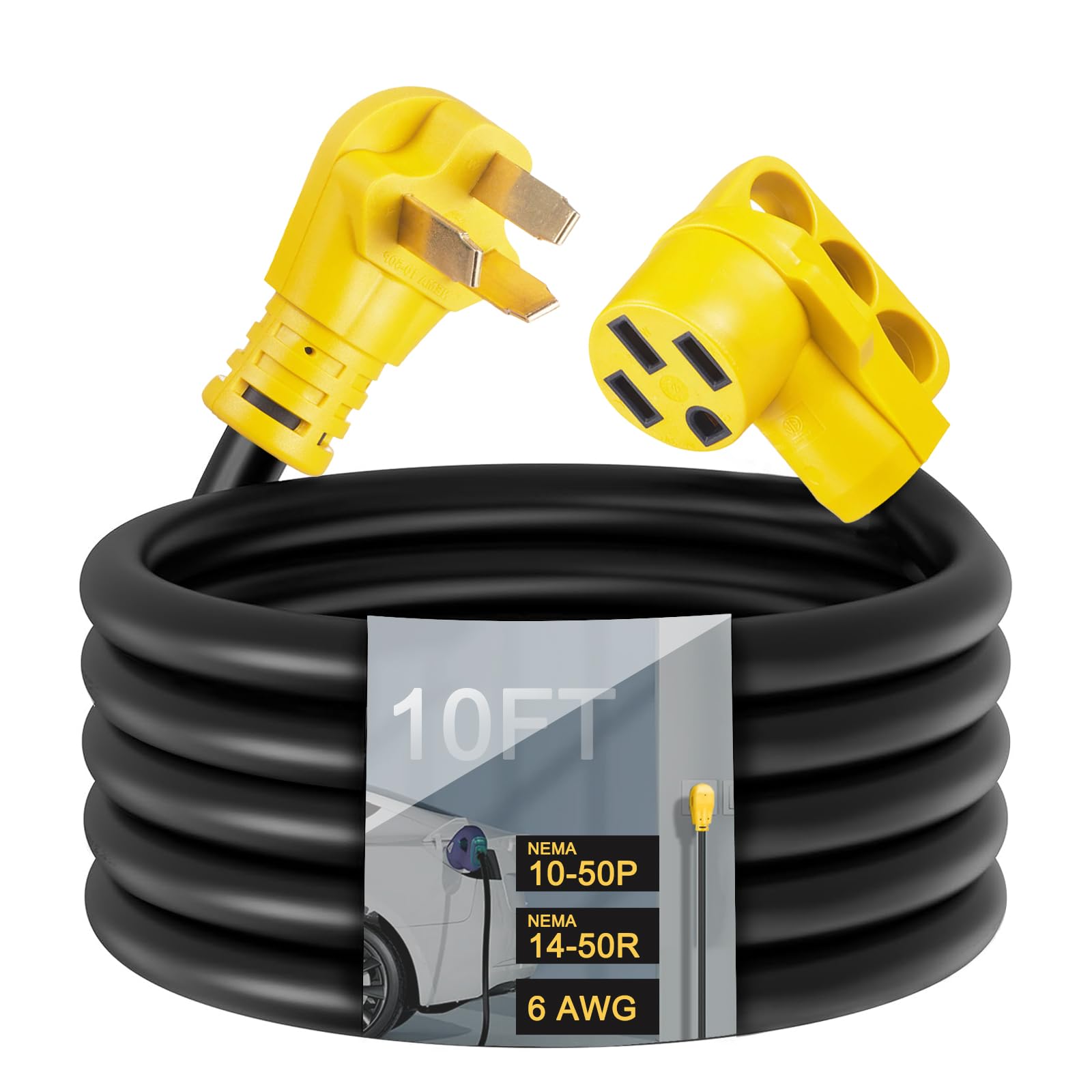Photo 1 of Suplevel 10ft NEMA 10-50P to 14-50R EV Charger Adapter Cord, STW 6AWG 50 Amp 240 Volt 3-Prong Stove, Oven Plug to 4 Prong EV Charger Connector, for Tesla or Other EVSE Level 2 Charging, ETL Listed