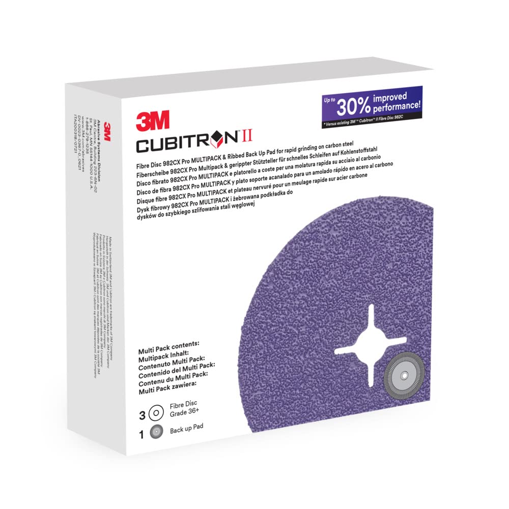 3M Cubitron II Fibre Disc 982CX Pro, 36+, Slotted Disc with Ribbed Back-up Pad, 115 mm
