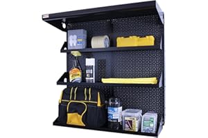 OmniWall Metal Pegboard Shelving Organization System Shelving Kit 32" x 32" Modular Pegboard- Panel Color: Black Accessory Color: Black