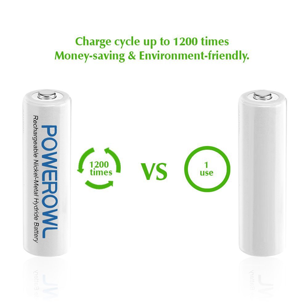 POWEROWL AA Pile Ricaricabili Pre-carica 2100mAh Ni-MH Batterie AA Ricaricabili Stilo 1.2V Bassa autoscarica 1200 Cicli Diametro 13.9mm (12 confezioni)