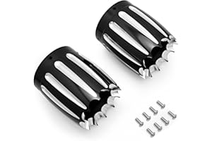 TOPRAMETAL For Harley 4'' Mufflers End pipes Caps Road King FLHR Street Glide FLHX Road Glide FLTR 1986-2016 Black Deep edge cut Series Merge exhaust end cap (B- Deep+Gear Style)