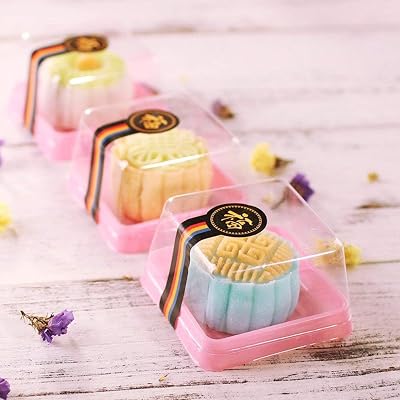 Single Clear Plastic Moon Cake Box For 100G Cake,Pink Color, 3 Inch Bottom, 50 Sets