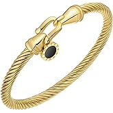 YiDian H Elegant 18K Gold Plated Titanium Steel Cuff Bracelet, Hypoallergenic Bangle with Crystal Zircon Accents, Adjustable Women's Fashion Jewelry