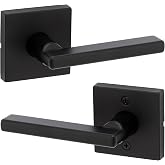Kwikset Halifax Interior Passage Door Handle, Lever For Closet and Hallway Doors, Reversible Non-Locking Handle Lever, Matte Black, with Microban Protection, Square Rose