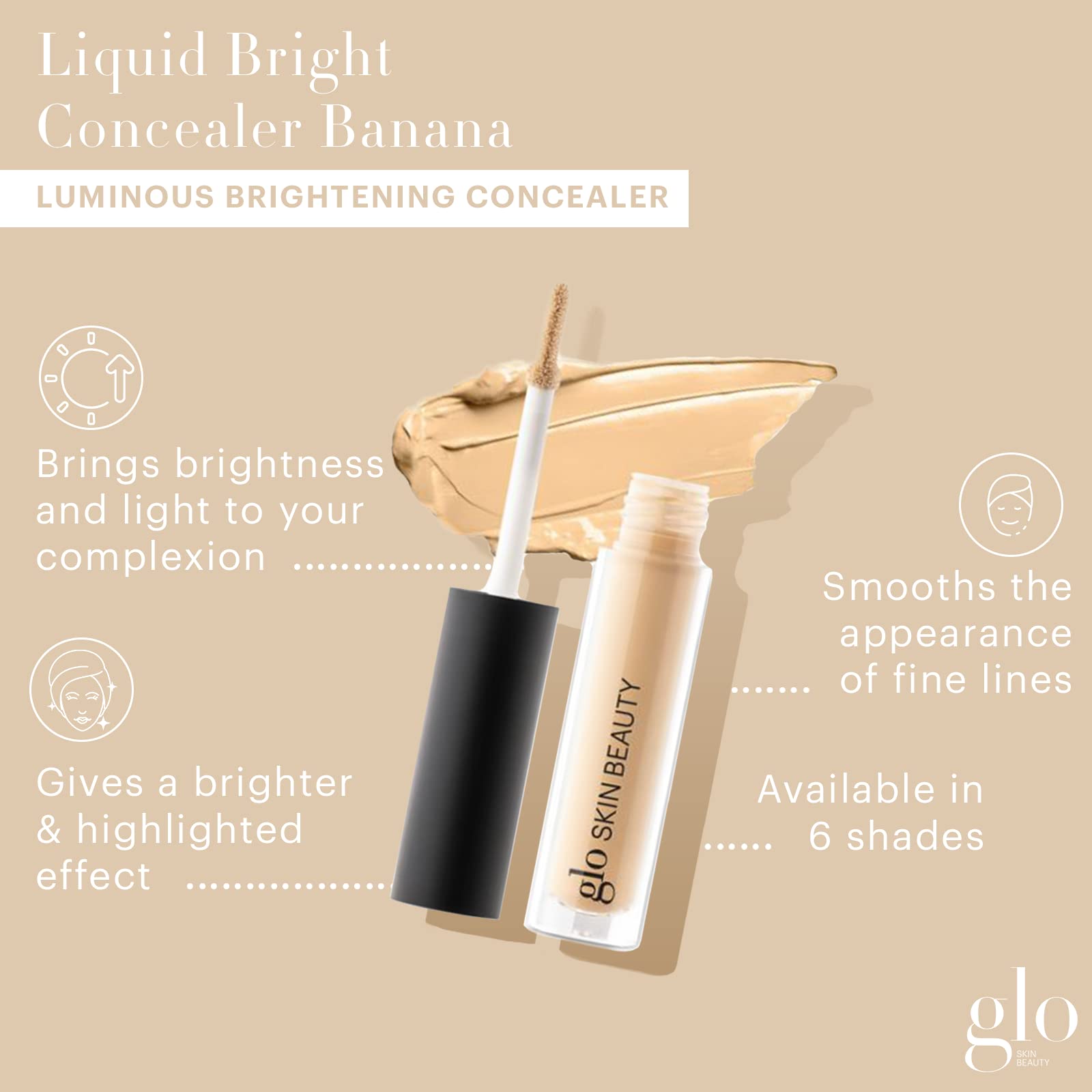 Glo Skin Beauty Luminous Brightening Concealer Makeup - Conceals Dark Spots & Fine Lines, Brightens for a Highlighted Effect (Banana)