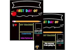 First & Last Day of Educational Institution Sign Double Sided Chalkboard - 11.3x8.3 Inch Reusable Wooden Photo Prop for Kids 