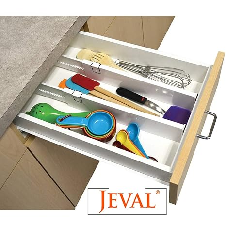 Jeval Set Of 2 Snap Fit Plastic Expandable Adjustable White Drawer