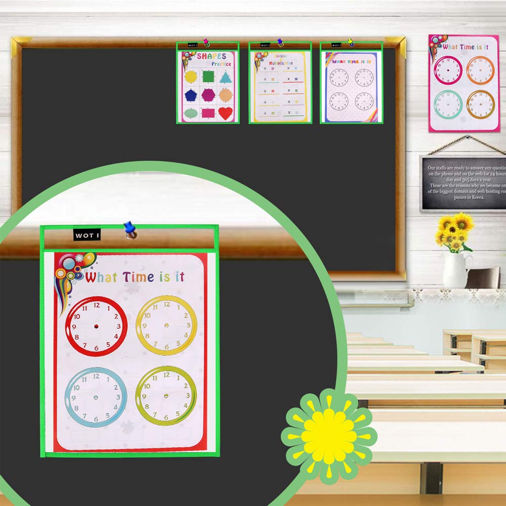 Dry Erase Pockets Reusable Dry Erase Sleeves Oversized 10 x 14 Inches Teacher Supplies for Classroom 20 Dry Erase Pocket Sleeves Assorted Colors + 20 Pens + 4 Dry Erasers WOT I