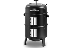MASTER COOK 16 inch Charcoal Smoker, Vertical BBQ Grill, Heavy Duty 4 In 1 Fire Pit with built-in Thermometer & Adjustable Vent System for Backyard Patio Camping
