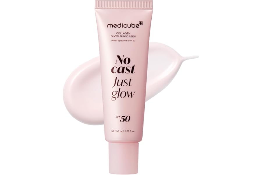 medicube No Cast Just Glow Collagen Sunscreen | SPF 50 Broad Spectrum Face Sunscreen | Lightweight, Non-Sticky, Hydrating Formula | Peptide, Cica for Soothing & Glow | Stocking Stuffers for Women