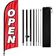 Open Feather Flag, Open Flag for Business with Pole and Ground Stake, Open Signs Swooper Flag Advertisng Feather Banner for Outside Businesses 8Ft