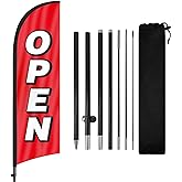 Feather Flag for Business with Pole and Ground Stake - 8ft Open Sign Advertising Banner