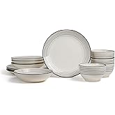 Earth & Clay Zeke 12-Piece Dinnerware Set Earthenware, Plates and Bowls Set, Dishwasher and Microwave Safe Dishes, Dish Set for 4, Grey