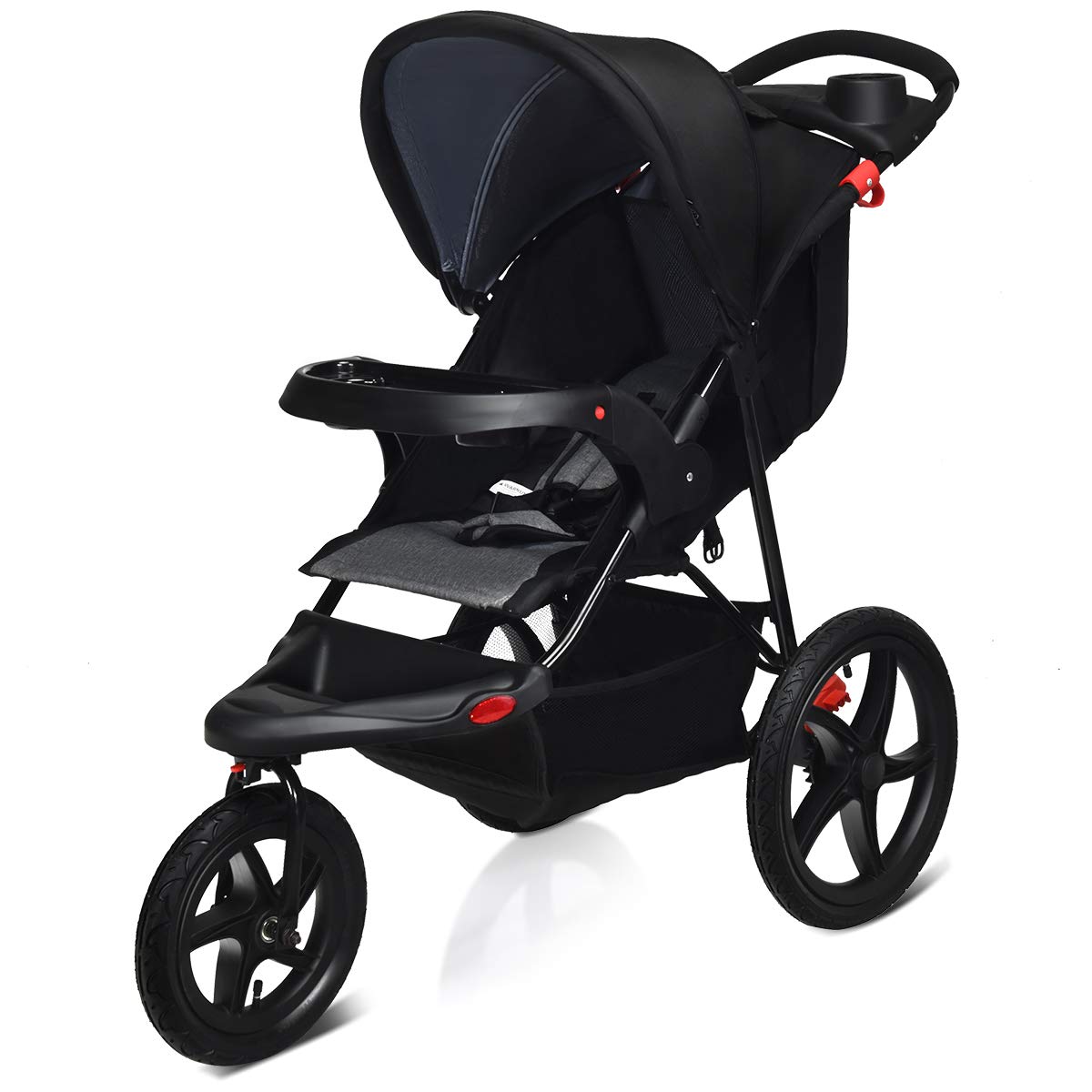 COSTWAY Jogger Buggy zusammenklappbar, Dreirad Buggy mit Liegefunktion, Sitzbuggy, Babybuggy, Kinderbuggy, Kinderwagen, Jogging Buggy für Baby ab Geburt bis 36 Monate (Schwarz)