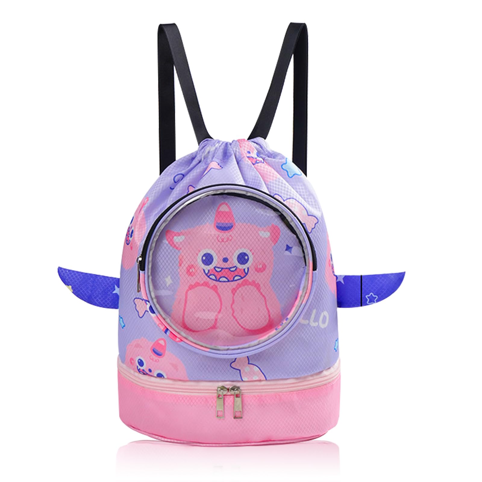 Girls Swimming Bag, Waterproof Swim Bag Kids Swimming Bags Girl Drawstring Bag Dry-Wet Separation Beach Backpack with Zippered Pocket Shoe Compartment Sports Gym PE Beach Bags for Girls (Purple)
