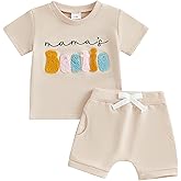 PUHHAPIEY Toddler Baby Girl Summer Clothes Embroidered Letter Graphic Short Sleeve T-Shirt Shirts + Elastic Shorts Set