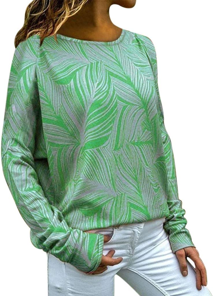 HOUMENGO Women's Fashion Plant Print Long Sleeve Pullover Sweatshirt Autumn Winter Warm Comfortable Casual Pullover Tops Blouse