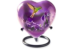 Trupoint Memorials Small Urns for Human Ashes Keepsake, Mini Heart Urn with Stand, Decorative Cremation Urns for Adult Men & Women – Medium Hummingbird Heart Stand