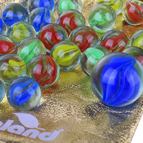 PMLAND 40 Pcs Cats Eyes Glass Marbles Sling Shot Ammo Assorted Colors with a Free Bonus Shooter Marble Drawstring Storage Bag