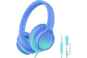 MartiAudio Kids Wired Over-Ear Headphones with Microphone, 3.5mm Jack with USB-C Adapter, Comfortable Headset for Online Lear