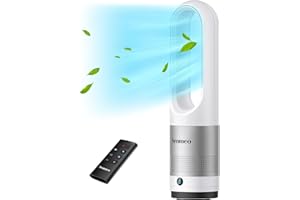 Senmeo Bladeless Fan for Bedroom, 22" Tower Fan with Remote, 8 Speeds, 9 Hour Timer, 90° Oscillating, LED Display with Auto Off, Easy to Clean, Bladeless Desk Fan for Bedroom, Kitchen, Office