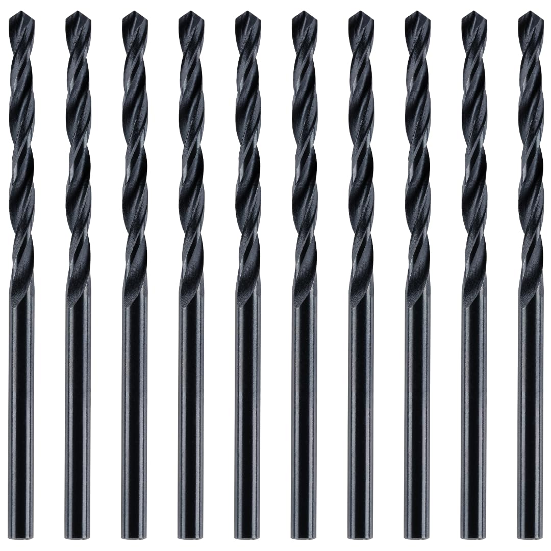 Box Of 10 x 3.3mm HSS Jobber Drill Bits - Black Roll Forged HSS-R for Carbon + Alloy Steel, Plastics & Wood. DIN338 (3.3mm x 65mm)