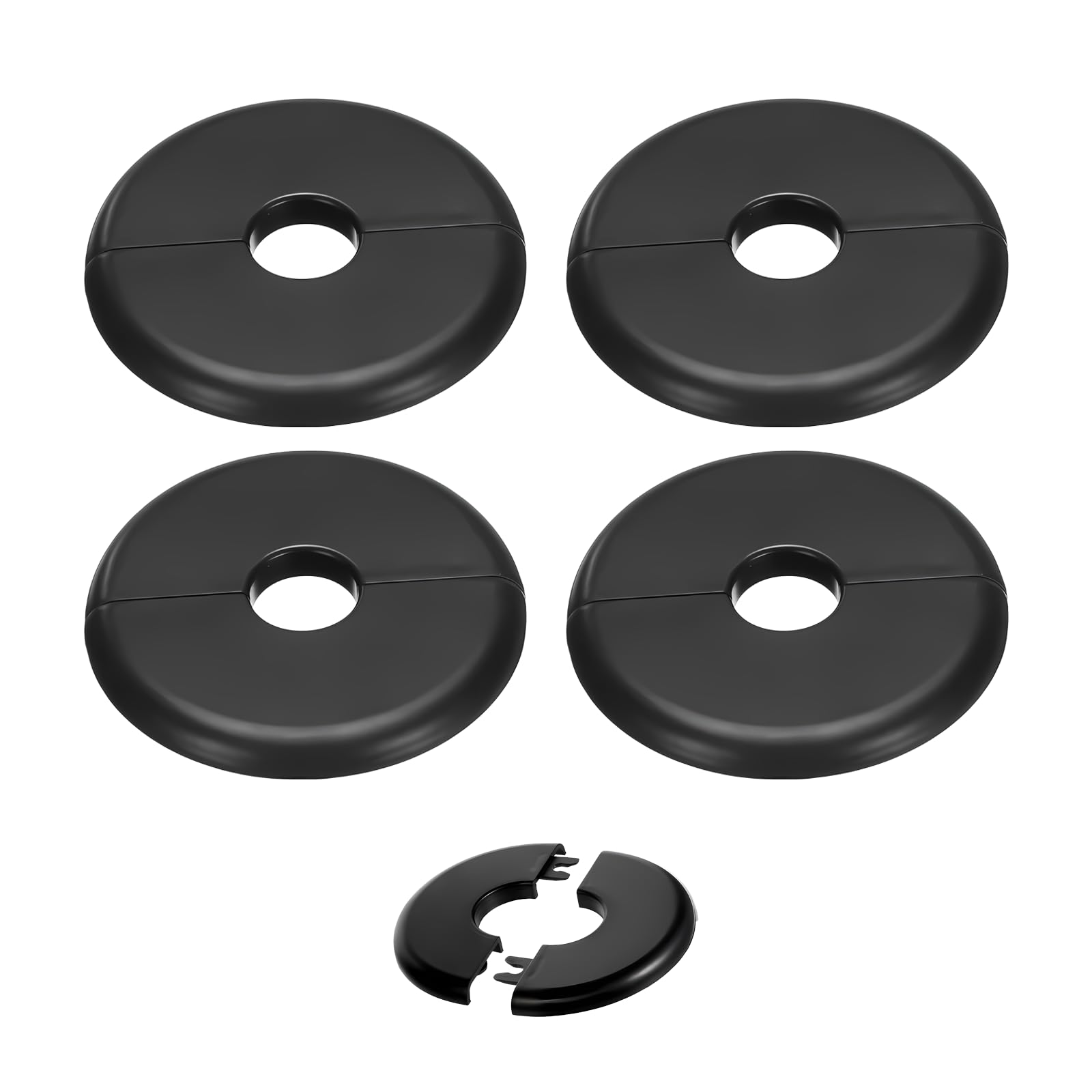 Photo 1 of Qiyuda 4 Pcs Wall Split Flange Self-Adhesive Escutcheon Plate for Buckle 17mm / 0.6" Dia Water Pipe Faucet Decoration Plumbing Cover Plates, Black