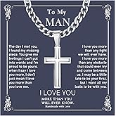 Someki To My Man Necklace Italian for Men Silver Cross Necklace Cuban Link Chain Durable Colorfast Inspirational Birthday Gifts for Men Husband Boyfriend