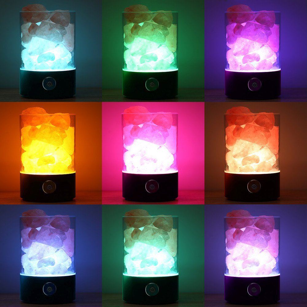 Denshine Himalayan Salt Lamp Salt Lamp with Dimmer Switch 7 Colorful Night Light Air Purifying Ionic Natural Salt Crystal Lamp Night Light for Kids (Black)