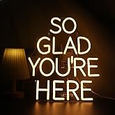 QiaoFei LED "So Glad You Are Here" Neon Sign Pink Word/Letters USB Powered Neon Lights for Bar Coffee Room Home Art Wall Decor Birthday/Wedding Party Window Living Room Decor(Warm white)