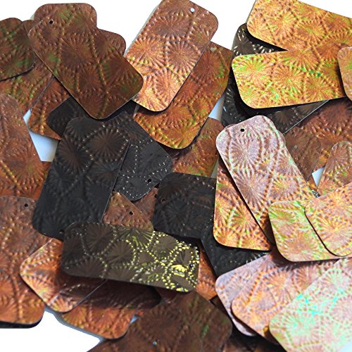 Tooled Leather Bronze Iridescent Sequin Rectangle 1.5 inch Couture Loose Paillettes. Made in USA.