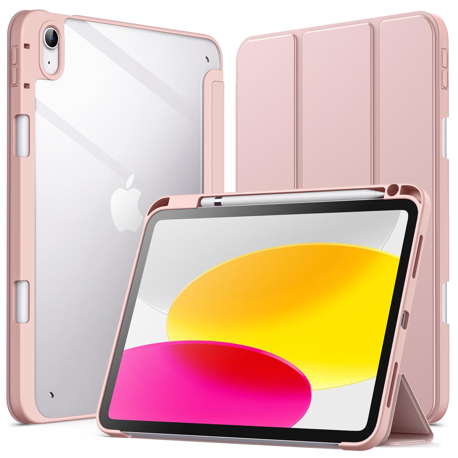 JETech Case for iPad (A16) 11th/10th Generation (2025/2022) with Pencil Holder, Clear Transparent Back Shell Slim Stand Shockproof Tablet Cover, Auto Wake/Sleep (Rose Gold) — image 1