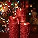 3D Flameless Pillar Candles with Remote, Set of 3 LED Candles Battery Included for Christmas Decoration and Gifts, 5,7,9 Inch (Red)