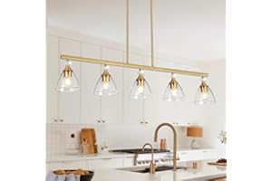 Zoaklighen 5-Light Gold Finish Kitchen Island Pendant Lighting with Clear Glass Shades for Dining Table, Kitchen Island, Living Room